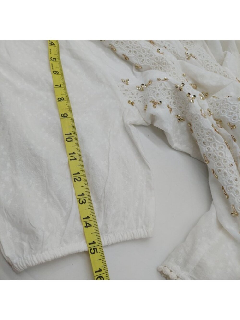 Chicos Shirt Front White Gold Sequins Size 2 Blouse Large - Picture 7 of 9